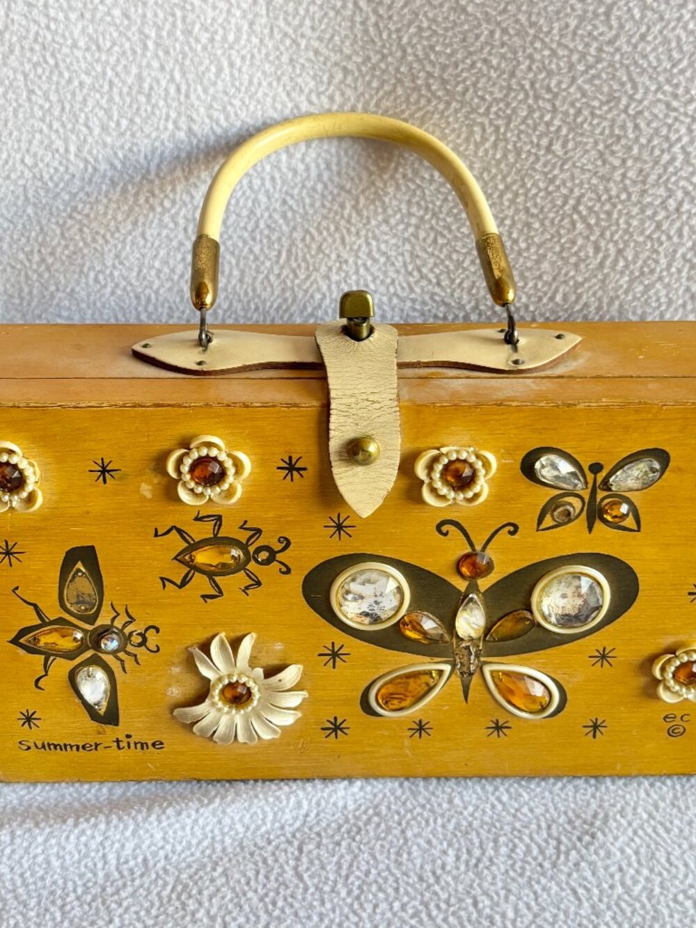 Vintage Enid Collins Summer-Time Beaded Wooden Box Handbag Purse